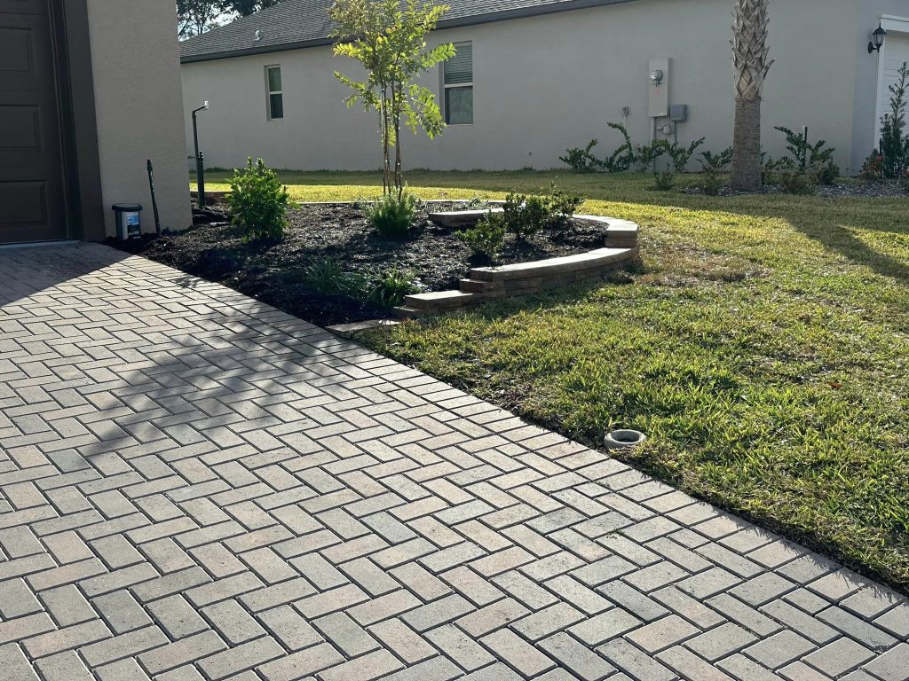 retaining wall and paver driveway